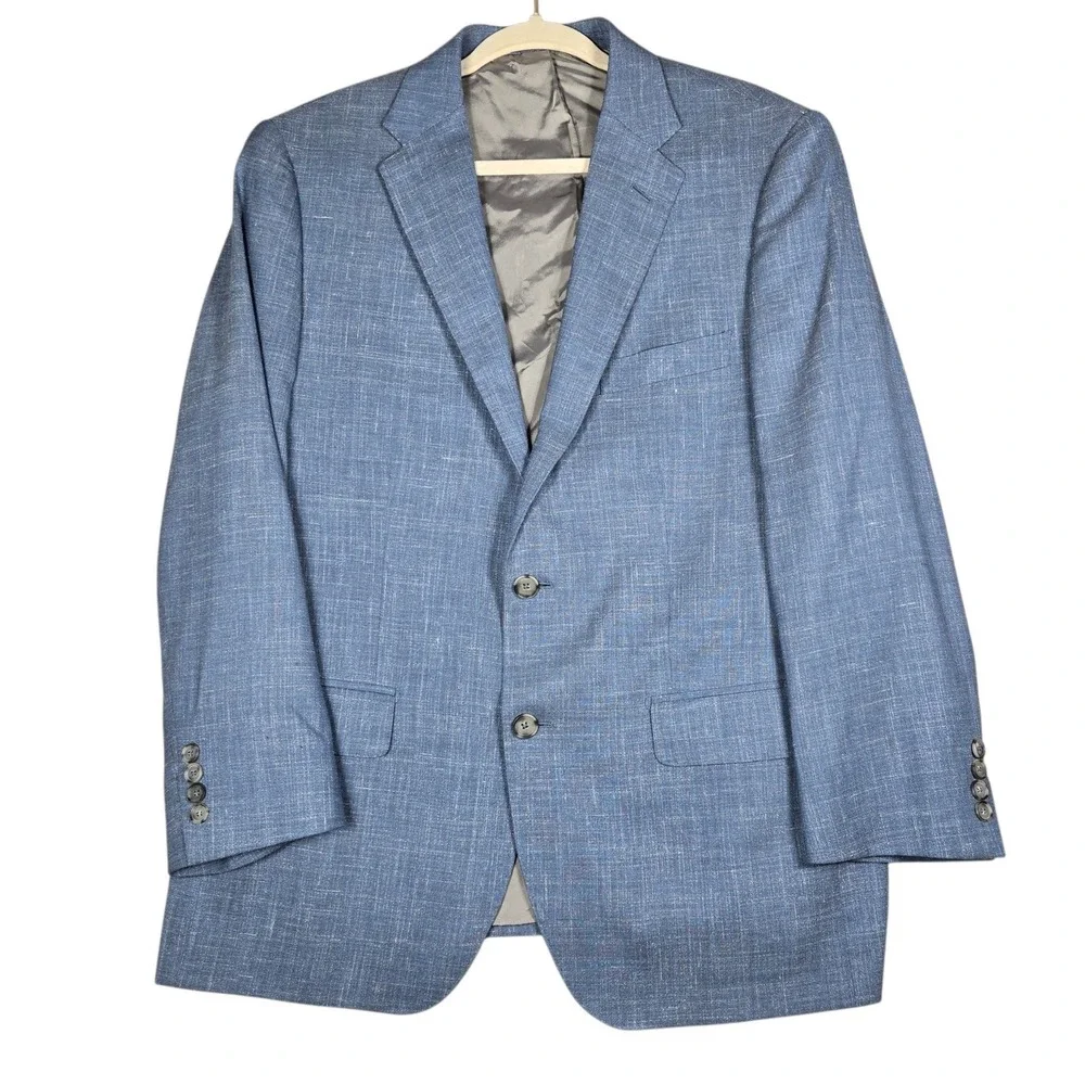 Loro Piana On The Move Sport Coat Blazer Mens 42S Cremieux Blue Wool Silk Linen
